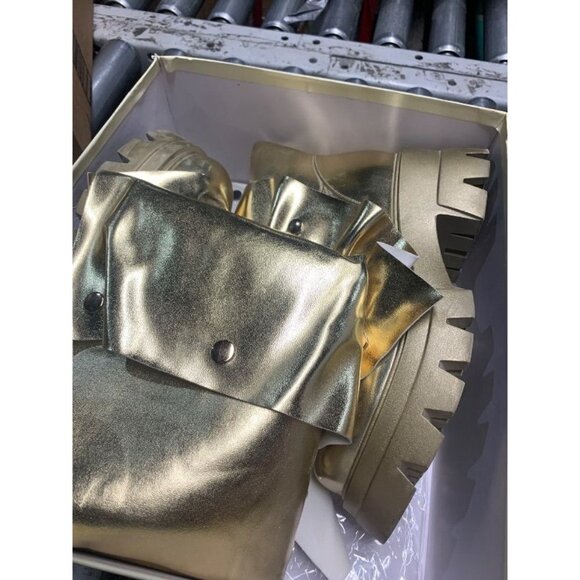 sexytag GOLD Metallic Boots Slouchy Foldover Boots Mid Calf Platform Round Toe P - Picture 2 of 2